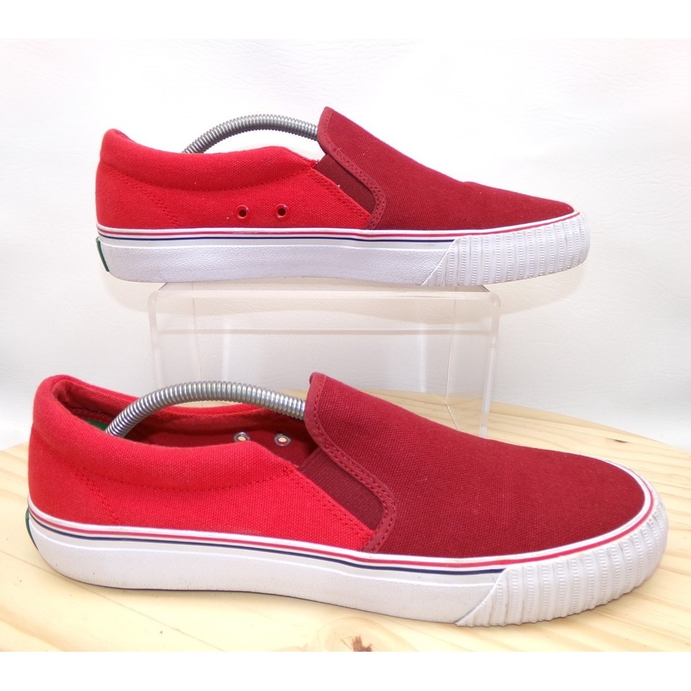 PF Flyers Lo Canvas Slip ON Shoes Mens 12 Womens 13.5 Two Tone Red Sneakers